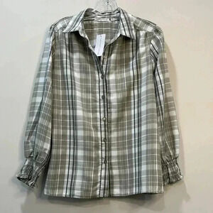 Notations Gray White and Black Button-Down Blouse - Size M
